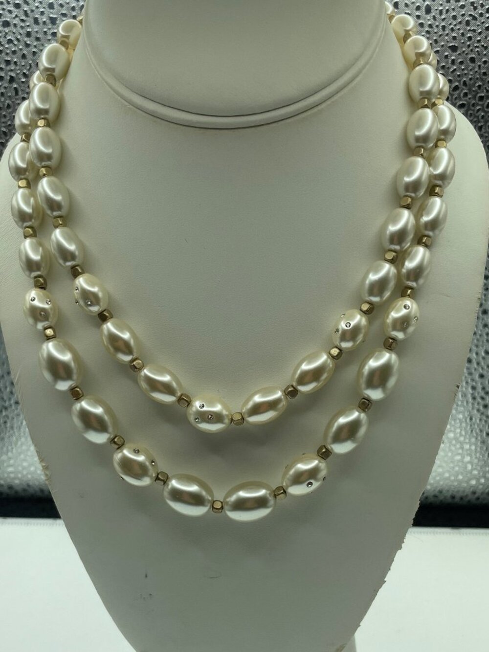 JNY Jones New York Double Strand Pearl and Rhinestone Necklace